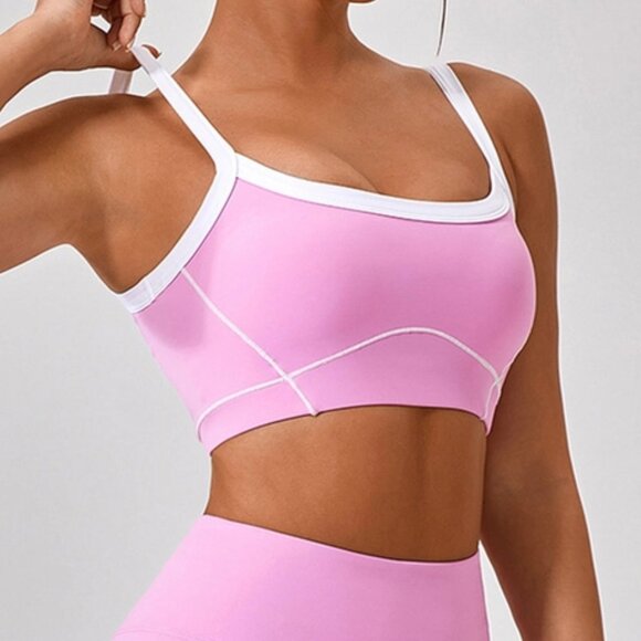 OTOS Sport Athletic Set Crop Top Bra and Shorts High Support Padded Gym Pink L - Picture 2 of 6